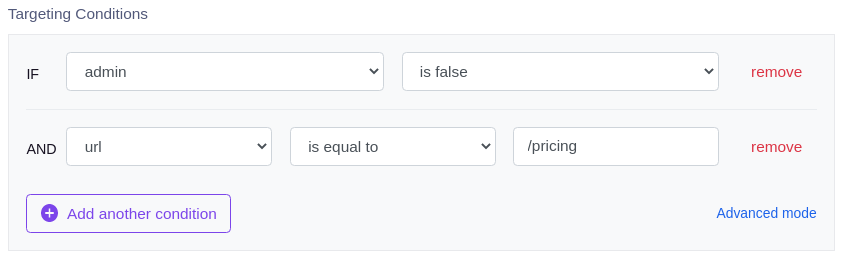 Rule conditions UI