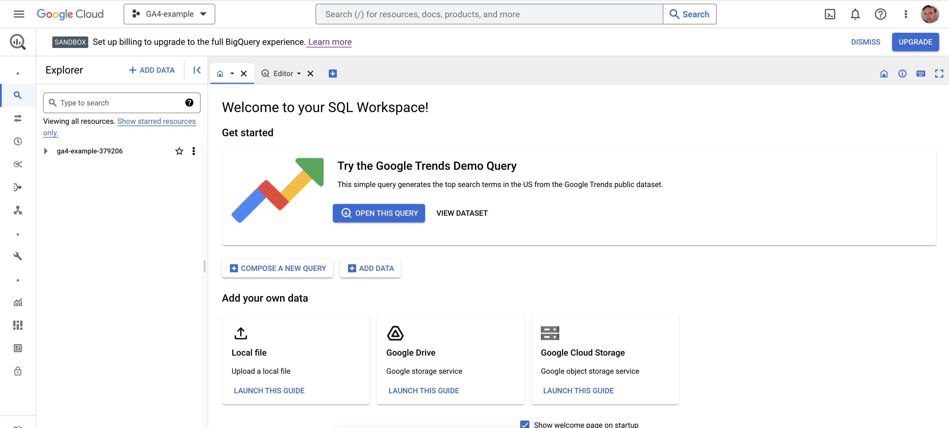 GA4 BigQuery new project dashboard