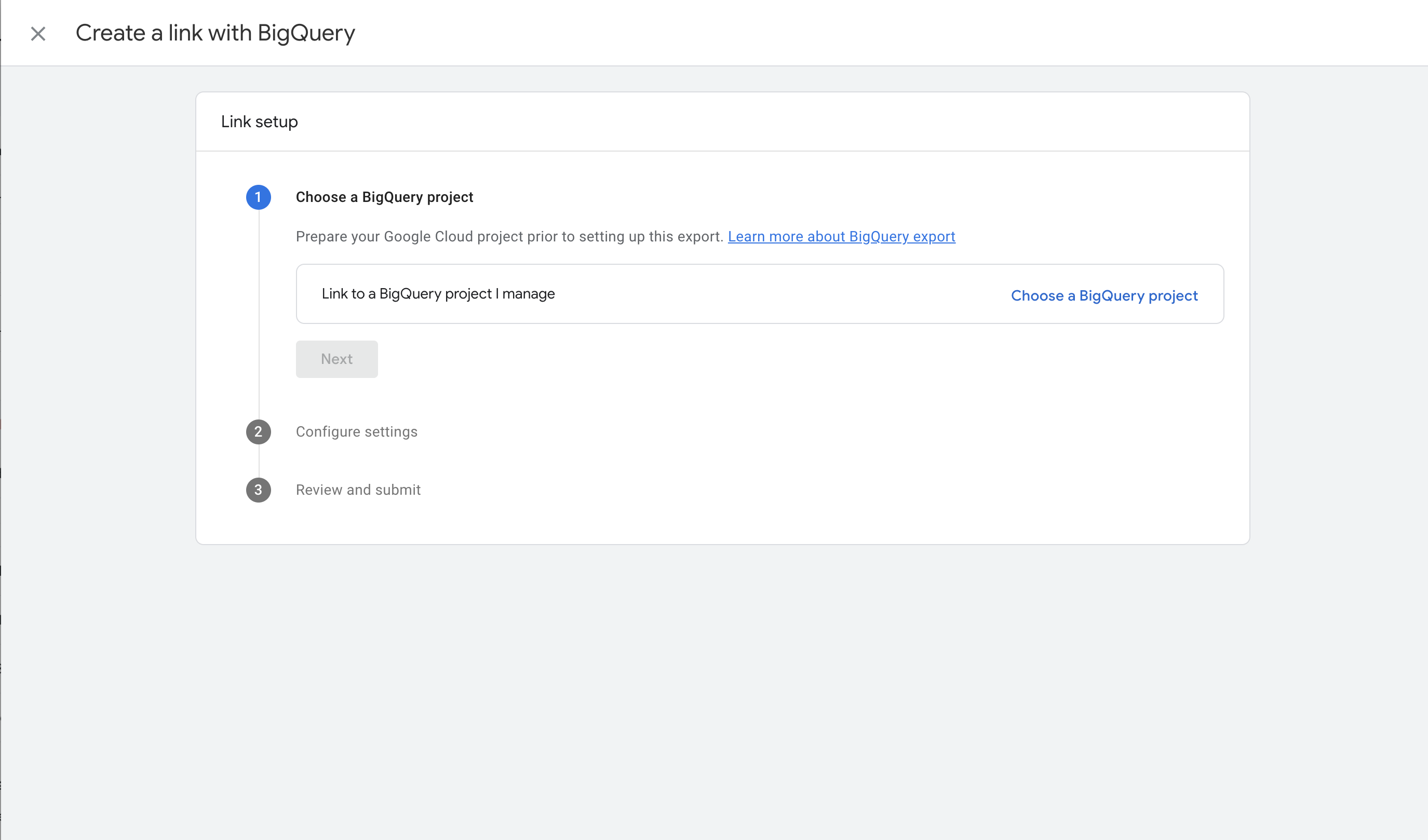 GA4 BigQuery new project dashboard