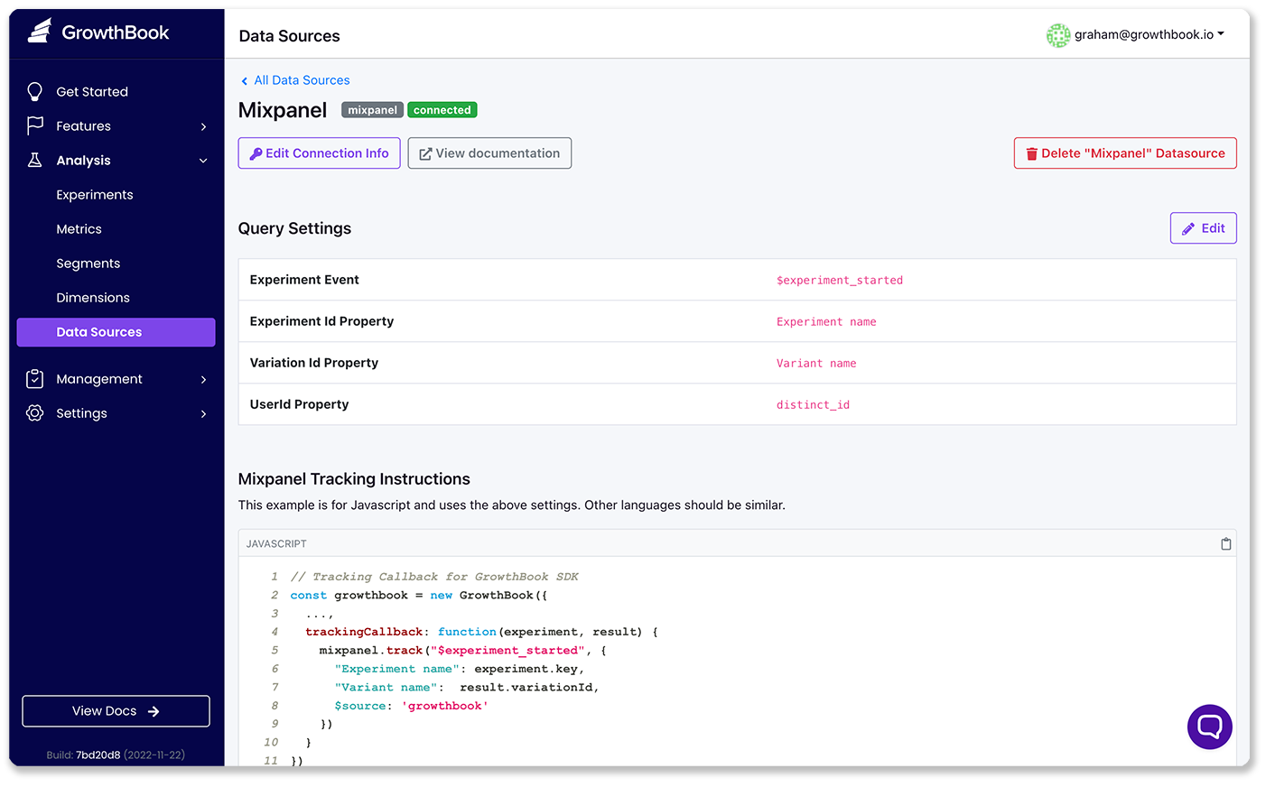 Successful connection to Mixpanel